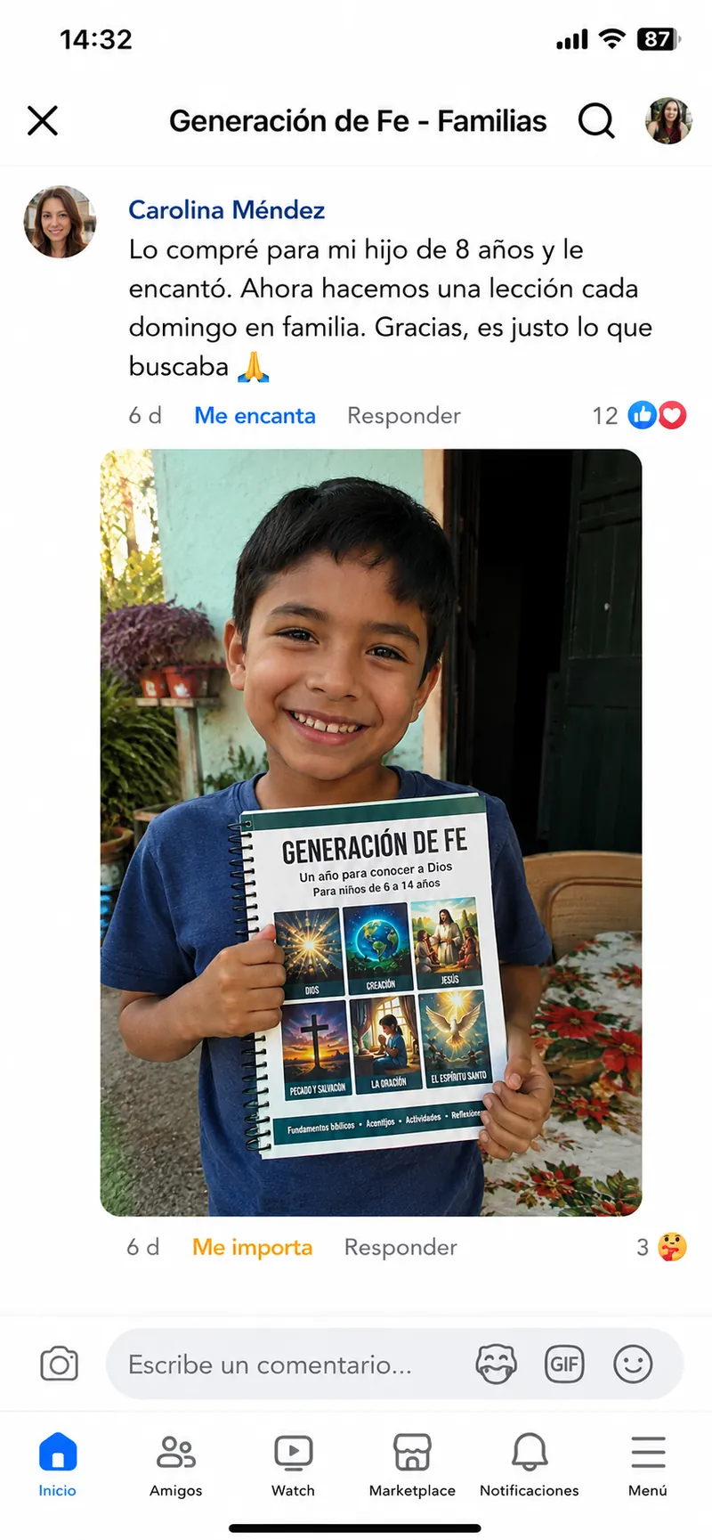 Carolina Méndez comparte que su hijo de 8 años disfruta el cuaderno cada domingo en familia