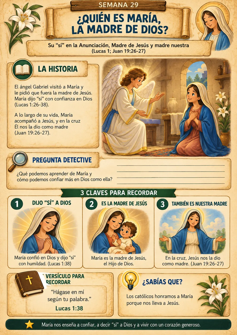 Página interior del cuaderno Generación de Fe — Semana 29: María, la Madre de Dios